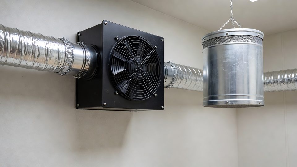 Inline duct fan in situ