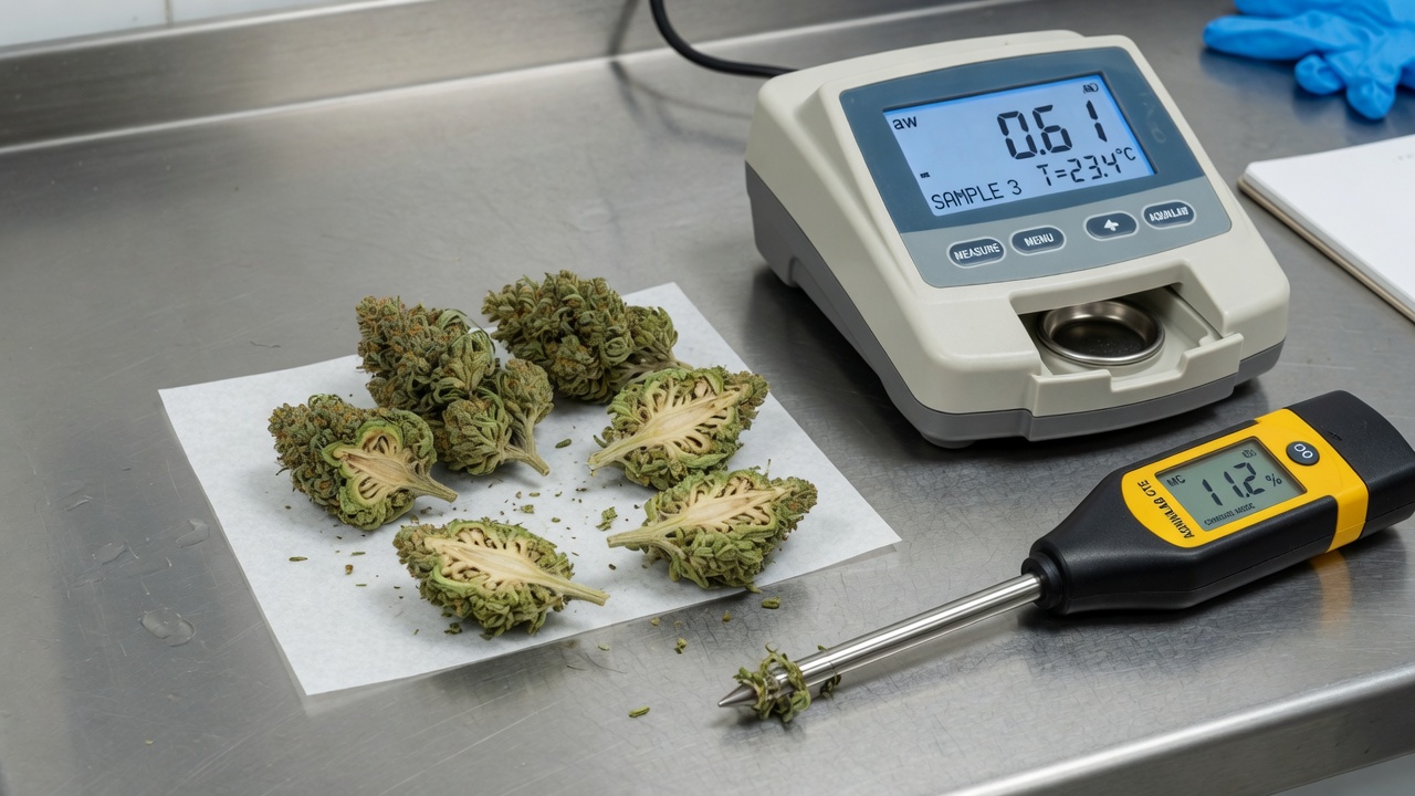 Water activity and moisture meters with dried buds
