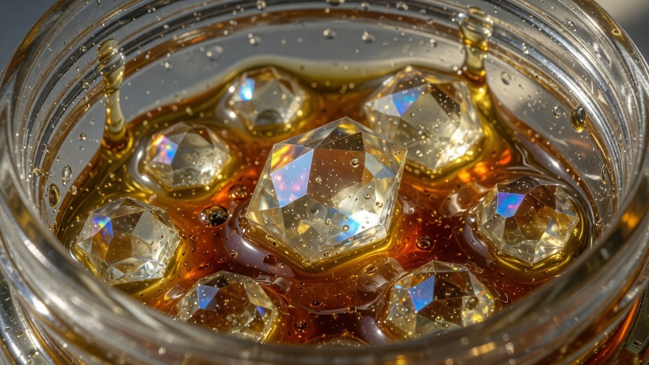 THCa diamond crystals in golden terpene sauce