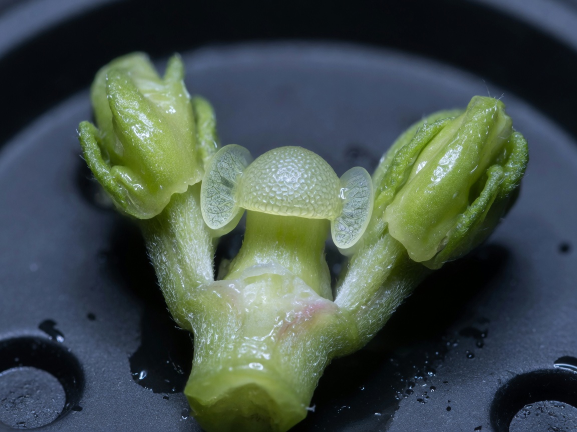 Close-up of a cannabis meristem dome and leaf primordia