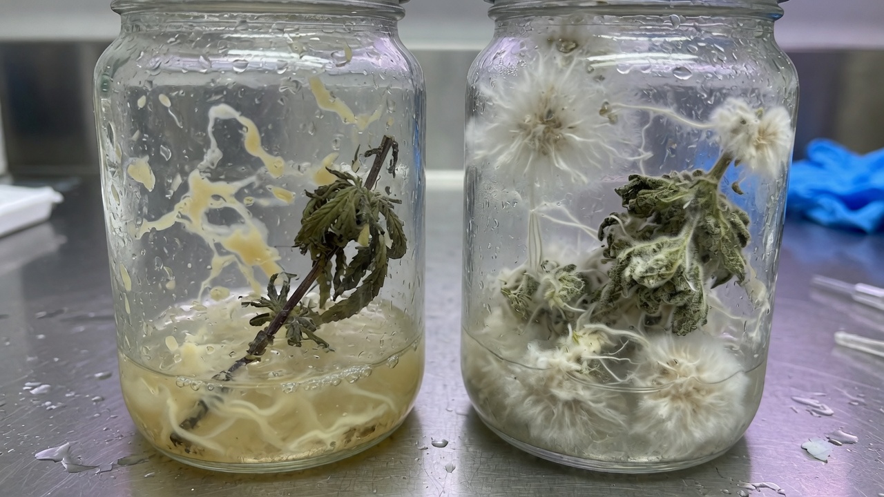 Bacterial contamination next to fungal contamination in culture jars