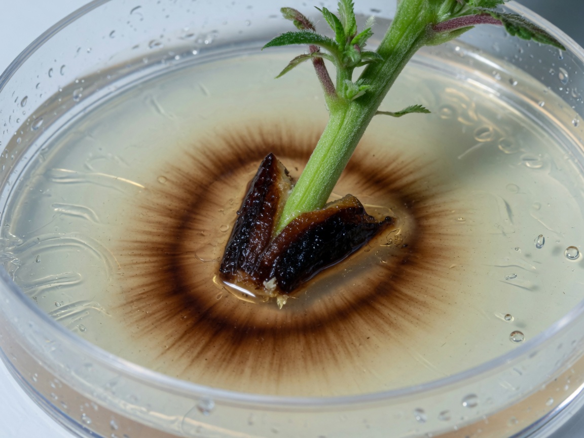 Brown ring in agar around a cannabis explant