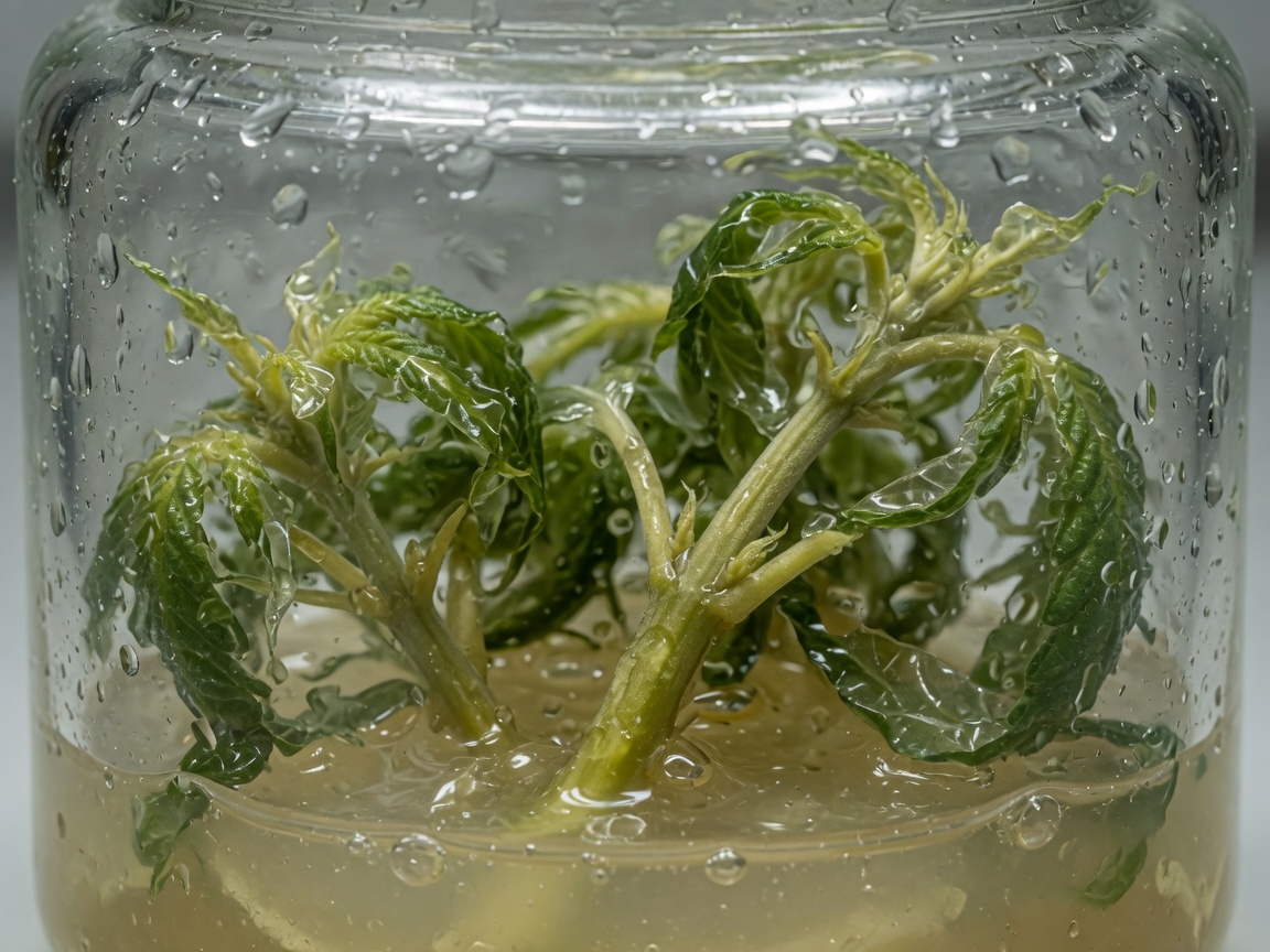 Glassy cannabis shoots in a culture jar