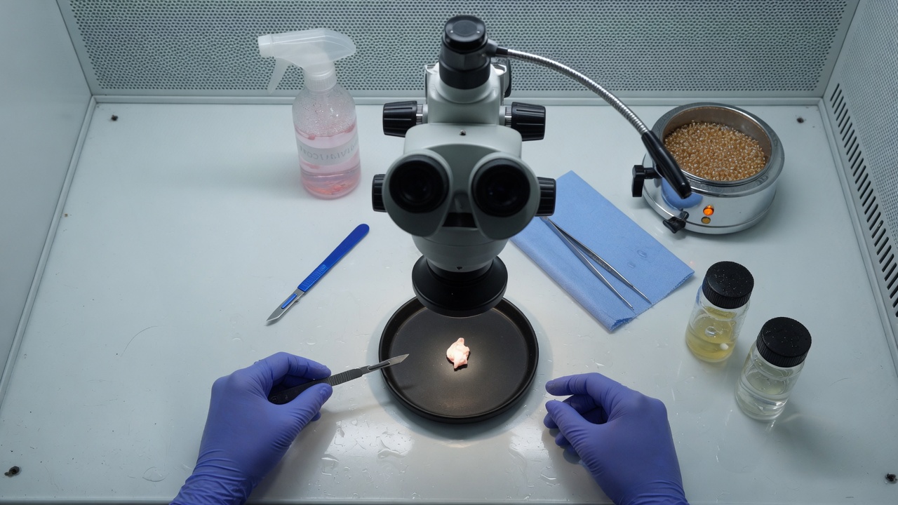 Laminar-flow hood set up for a meristem cut