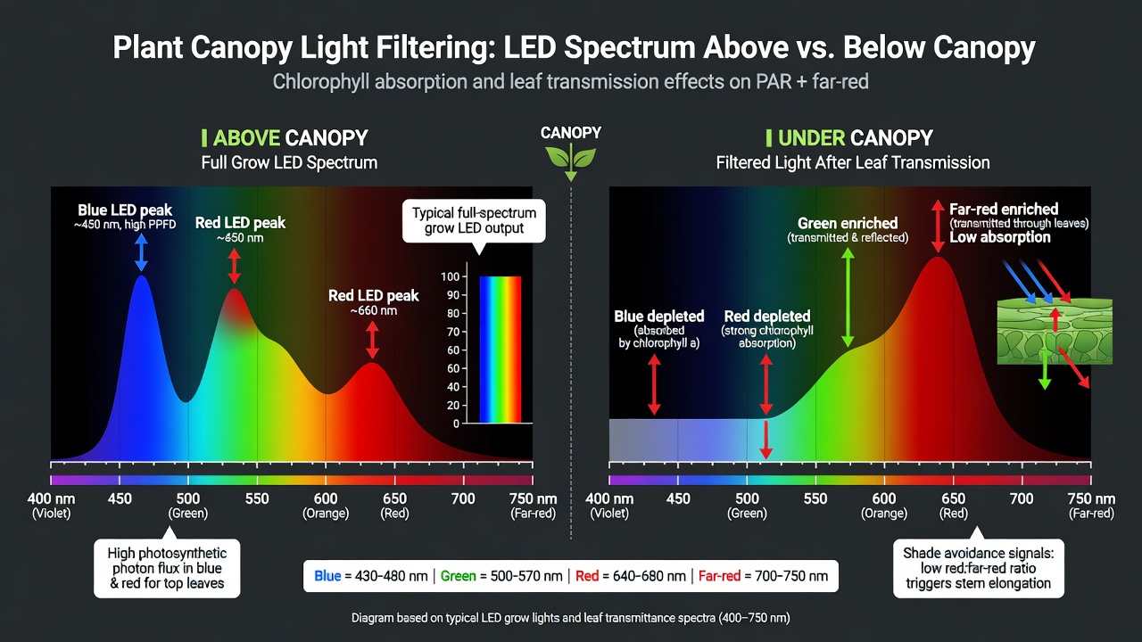 Above vs under canopy LED spectrum comparison