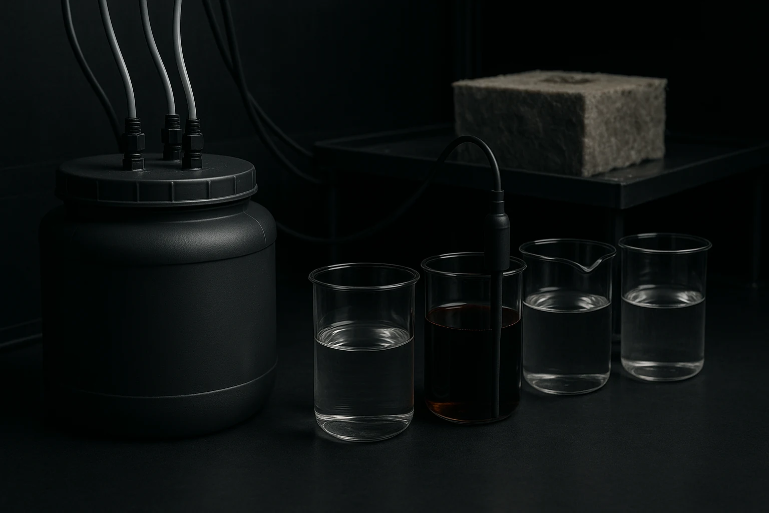 Illustrative nutrient reservoir, blank probe and plain feed, runoff and finish-water samples