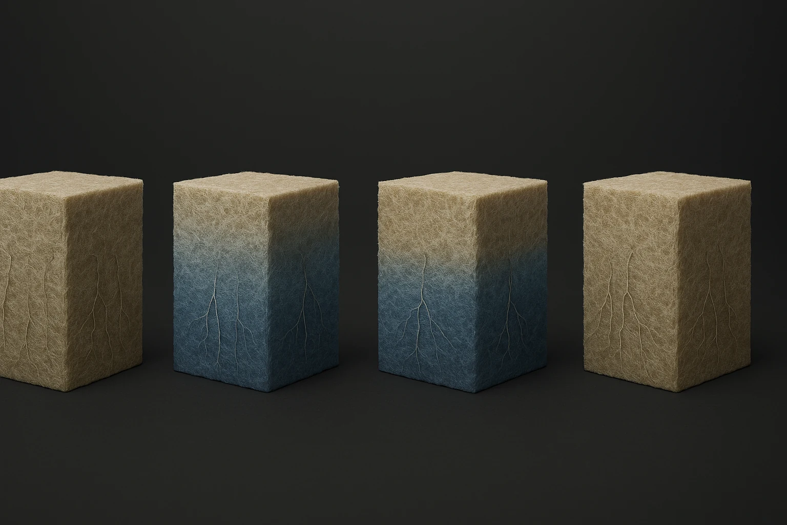 Illustrative repeated stone-wool cross-sections showing dry, refilling, maintained and drying states